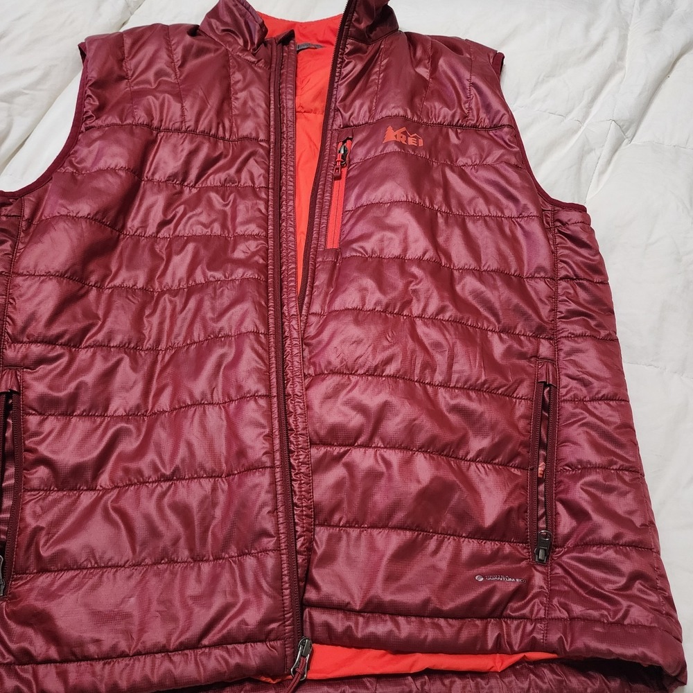 REI Co-Op 80% Down Fill Nylon Puffer Vest Women's Burgundy Zip-Up Outdoor Sz XL